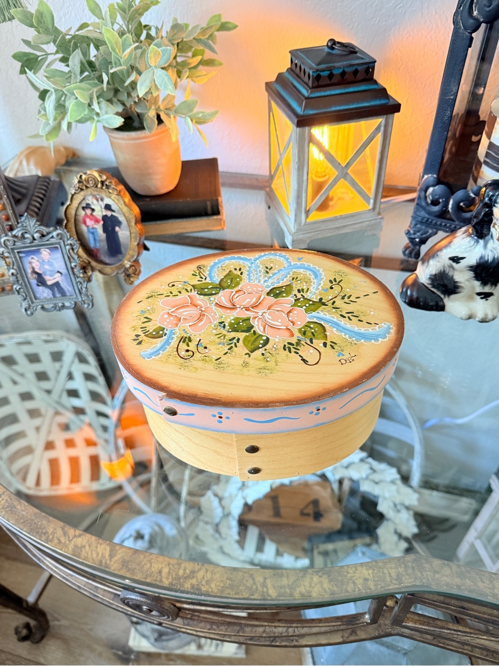 Vintage Hand‑Painted Floral Wooden Box • Signed • Cottagecore Decor